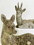 Pair of Vintage Weathered Stone Deer Garden Statues