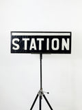 Vintage Linen Bus Blind Sign, Station