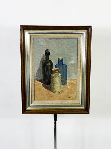 Vintage Still Life Oil Painting of Bottles