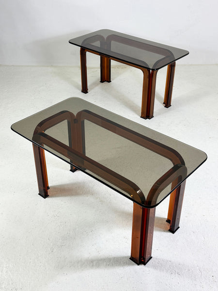 Pair of Vintage 1970's Italian Smoked Plexiglass Side Tables