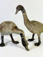 Pair of Weathered Vintage Statues Stone Garden Ducks