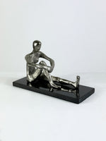 Mid Century Metal Sculpture, Seated Female