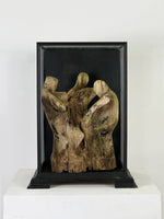 Vintage Wooden Sculpture in Display Case