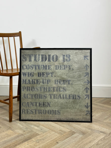 Vintage Painted Canvas Film Set Directional Sign