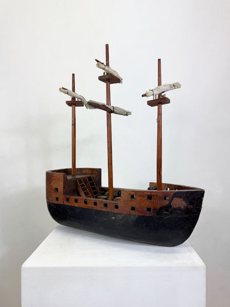 Vintage Scratch Built Wooden Galleon Ship Model