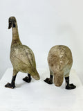 Pair of Weathered Vintage Statues Stone Garden Ducks