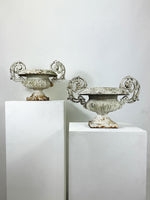 Pair of Early 20th Century White Painted Cast Iron Urns