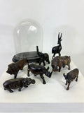 Early 20th Century Wooden Carved Animals Displayed in Glass Dome