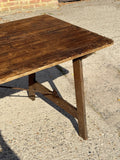 8FT Large Antique English Pine Folding Trestle Farmhouse Dining Table