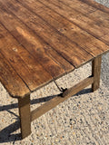 8FT Large Antique English Pine Folding Trestle Farmhouse Dining Table