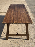 8FT Large Antique English Pine Folding Trestle Farmhouse Dining Table