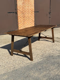 8FT Large Antique English Pine Folding Trestle Farmhouse Dining Table