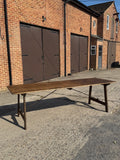 8FT Large Antique English Pine Folding Trestle Farmhouse Dining Table