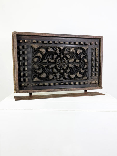 Large Antique Sand Mould – Decorative Carved Wooden Panel for Casting Metal Railings