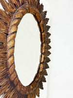 Large Mid Century Vintage Spanish Wooden Sunburst Mirror