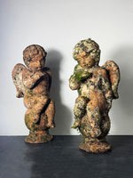 Pair of Vintage Weathered Terracotta Cherub Statues