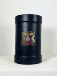 Antique Black Leather Fire Bucket with Coat of Arms