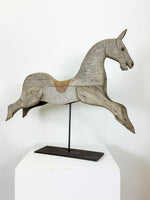 Large Vintage Weathered Rocking Horse Sculpture on Display Stand