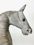 Large Vintage Weathered Rocking Horse Sculpture on Display Stand