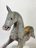 Large Vintage Weathered Rocking Horse Sculpture on Display Stand