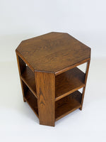 Art Deco Octagonal Oak Side Table with Shelves