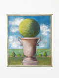 Large Trompe L'oeil Garden Scene Urn & Topiary Ball Oil on Canvas