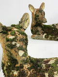 Weathered Pair of Stone Fawns Statues