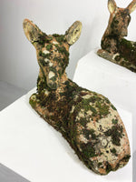 Weathered Pair of Stone Fawns Statues