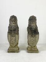 Pair of Weathered Stone Heraldic Lion Statues