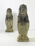 Pair of Weathered Stone Heraldic Lion Statues