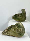 Vintage Pair of Weathered Stone Garden Bird Statues