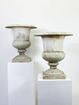 Large Pair of White Cast Iron Vintage Campana Urns