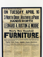 Large Antique English Framed Furniture Auction Poster