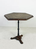 Hand Carved Wooden Table Top & Cast Iron Base