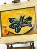 Vintage Abstract Oil Painting of Fish