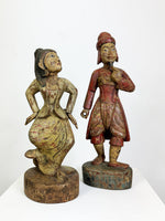 Antique Pair of Hand Carved Painted Wooden Oriental Figures