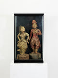 Antique Pair of Hand Carved Painted Wooden Oriental Figures