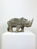 Large Vintage Weathered Hand Carved Wooden Statue of a Rhino