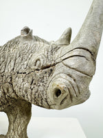 Large Vintage Weathered Hand Carved Wooden Statue of a Rhino