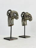 Pair of Vintage Mounted Metal Rams Heads