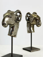 Pair of Vintage Mounted Metal Rams Heads