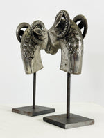 Pair of Vintage Mounted Metal Rams Heads