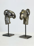 Pair of Vintage Mounted Metal Rams Heads