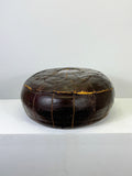 Mid Century Dark Brown Leather Moroccan Pouffe