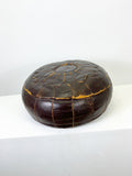 Mid Century Dark Brown Leather Moroccan Pouffe