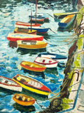 Vintage Oil Painting, Moored Boats in Harbour