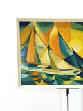 Mid Century Oil Painting, Sailing Boats at Sunset