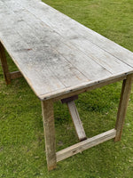 Large Vintage 10FT Silvered Trestle Table