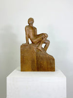 Mid Century Dutch Wooden Sculpture, Seated Male