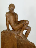 Mid Century Dutch Wooden Sculpture, Seated Male